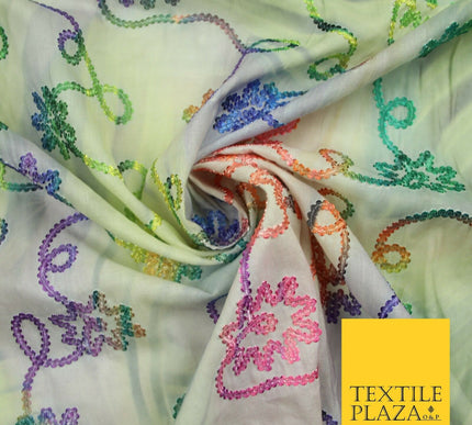 Tie Dye Rainbow Lace Embroidered Cotton Lawn Dori Fashion Fabric Craft 50" 7210