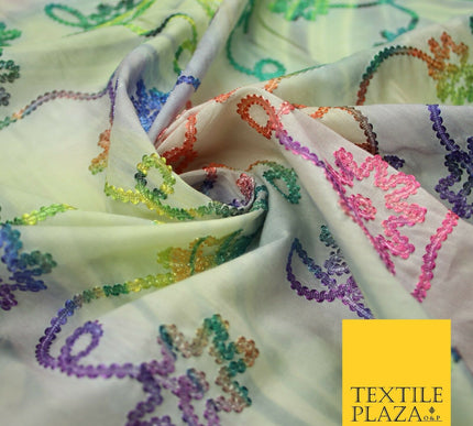 Tie Dye Rainbow Lace Embroidered Cotton Lawn Dori Fashion Fabric Craft 50" 7210