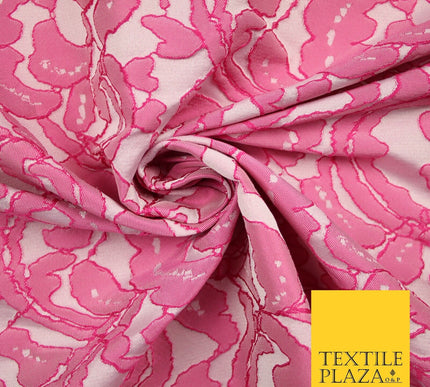 Pink Floral Swirl Ornate Mix Floral Corded Textured Brocade Jacquard Fabric 7207