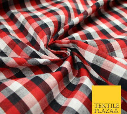 LARGE Classic Red Black White Gingham Check COTTON Fabric Picnic 56" Wide 7213