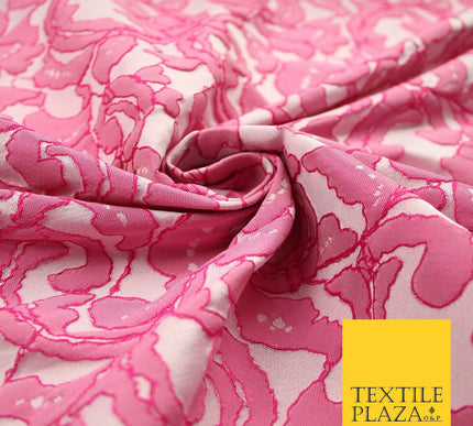Pink Floral Swirl Ornate Mix Floral Corded Textured Brocade Jacquard Fabric 7207