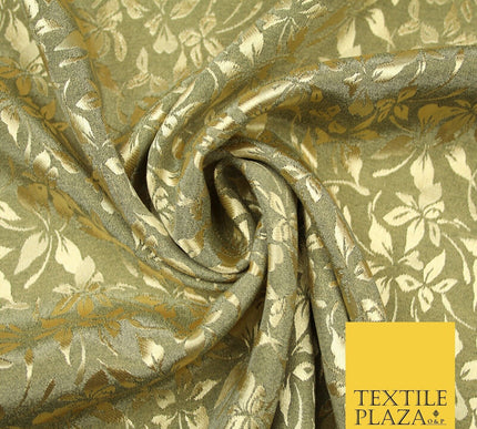 10 COLOURS - Premium Floral Leafy Tonal Satin Jacquard Dress Fabric 58" Wide