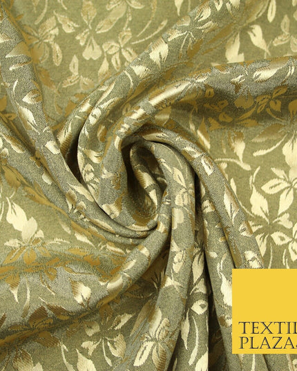 10 COLOURS - Premium Floral Leafy Tonal Satin Jacquard Dress Fabric 58" Wide