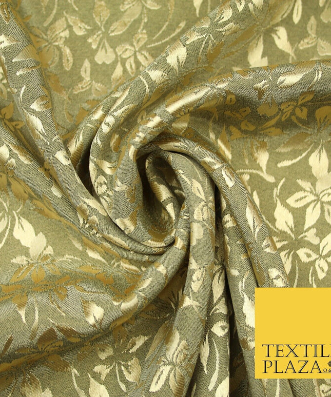 10 COLOURS - Premium Floral Leafy Tonal Satin Jacquard Dress Fabric 58" Wide