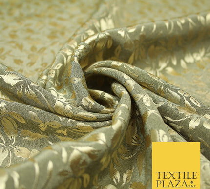 10 COLOURS - Premium Floral Leafy Tonal Satin Jacquard Dress Fabric 58" Wide