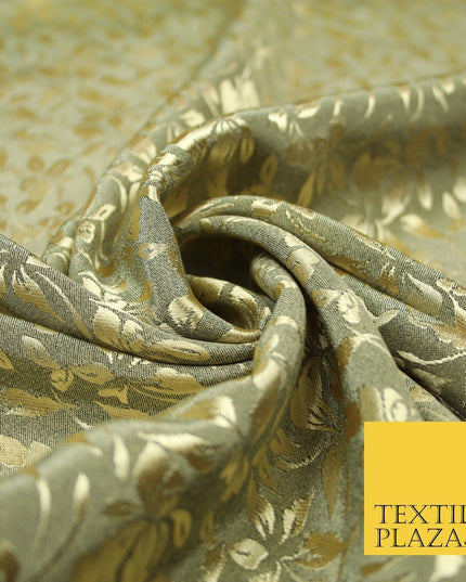 10 COLOURS - Premium Floral Leafy Tonal Satin Jacquard Dress Fabric 58" Wide