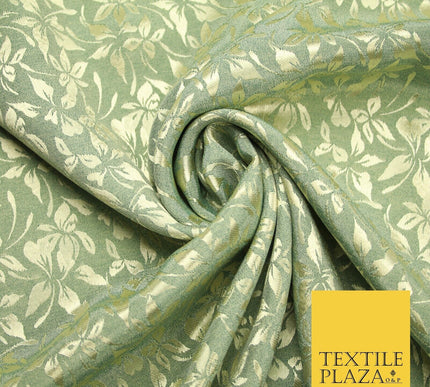 10 COLOURS - Premium Floral Leafy Tonal Satin Jacquard Dress Fabric 58" Wide