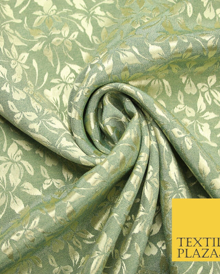 10 COLOURS - Premium Floral Leafy Tonal Satin Jacquard Dress Fabric 58" Wide