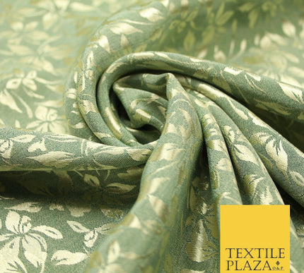 10 COLOURS - Premium Floral Leafy Tonal Satin Jacquard Dress Fabric 58" Wide