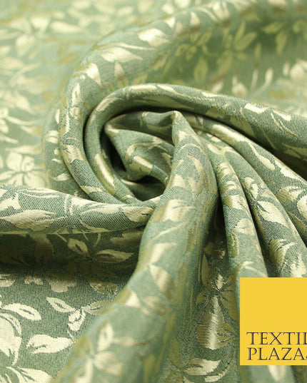 10 COLOURS - Premium Floral Leafy Tonal Satin Jacquard Dress Fabric 58" Wide