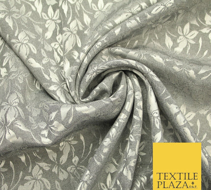 10 COLOURS - Premium Floral Leafy Tonal Satin Jacquard Dress Fabric 58" Wide