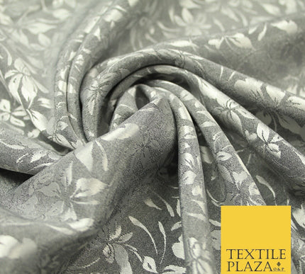 10 COLOURS - Premium Floral Leafy Tonal Satin Jacquard Dress Fabric 58" Wide