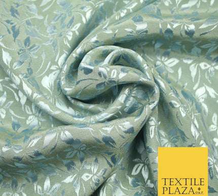 10 COLOURS - Premium Floral Leafy Tonal Satin Jacquard Dress Fabric 58" Wide