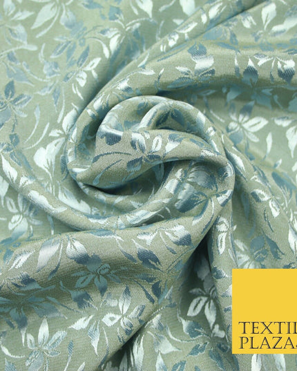 10 COLOURS - Premium Floral Leafy Tonal Satin Jacquard Dress Fabric 58" Wide