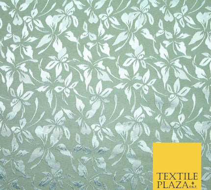 10 COLOURS - Premium Floral Leafy Tonal Satin Jacquard Dress Fabric 58" Wide