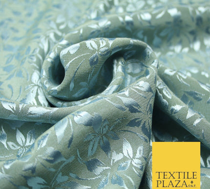 10 COLOURS - Premium Floral Leafy Tonal Satin Jacquard Dress Fabric 58" Wide
