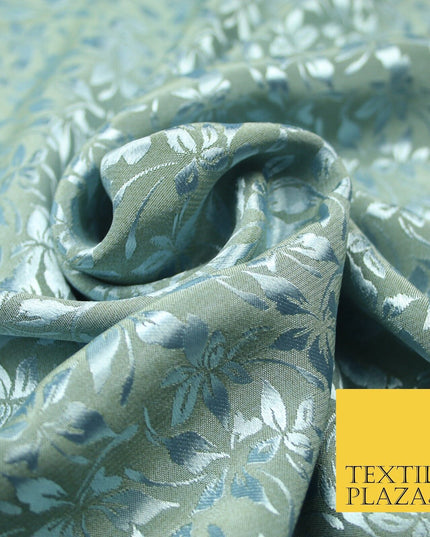 10 COLOURS - Premium Floral Leafy Tonal Satin Jacquard Dress Fabric 58" Wide