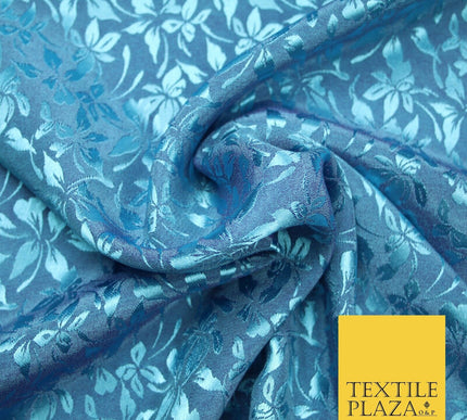 10 COLOURS - Premium Floral Leafy Tonal Satin Jacquard Dress Fabric 58" Wide