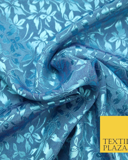 10 COLOURS - Premium Floral Leafy Tonal Satin Jacquard Dress Fabric 58" Wide