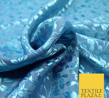 10 COLOURS - Premium Floral Leafy Tonal Satin Jacquard Dress Fabric 58" Wide
