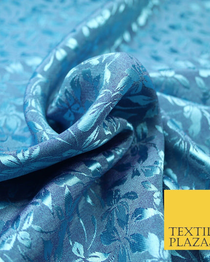10 COLOURS - Premium Floral Leafy Tonal Satin Jacquard Dress Fabric 58" Wide