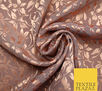 10 COLOURS - Premium Floral Leafy Tonal Satin Jacquard Dress Fabric 58" Wide