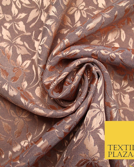 10 COLOURS - Premium Floral Leafy Tonal Satin Jacquard Dress Fabric 58" Wide