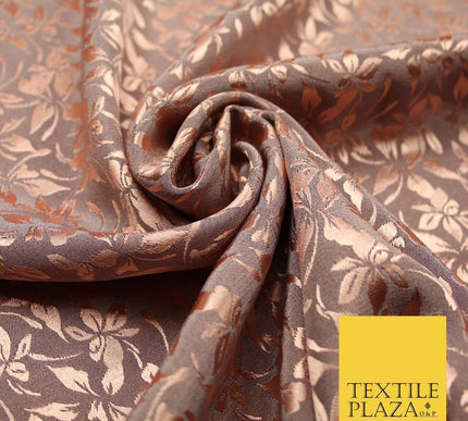 10 COLOURS - Premium Floral Leafy Tonal Satin Jacquard Dress Fabric 58" Wide