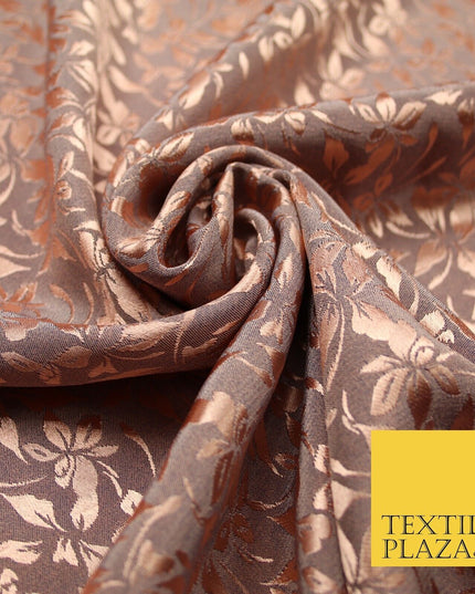 10 COLOURS - Premium Floral Leafy Tonal Satin Jacquard Dress Fabric 58" Wide