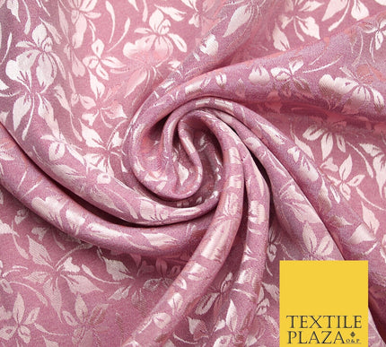 10 COLOURS - Premium Floral Leafy Tonal Satin Jacquard Dress Fabric 58" Wide