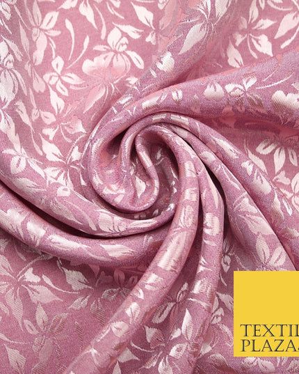 10 COLOURS - Premium Floral Leafy Tonal Satin Jacquard Dress Fabric 58" Wide