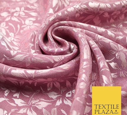 10 COLOURS - Premium Floral Leafy Tonal Satin Jacquard Dress Fabric 58" Wide