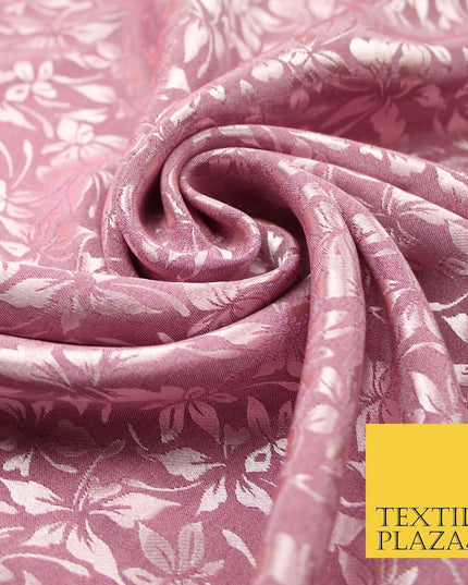 10 COLOURS - Premium Floral Leafy Tonal Satin Jacquard Dress Fabric 58" Wide