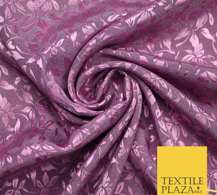 10 COLOURS - Premium Floral Leafy Tonal Satin Jacquard Dress Fabric 58" Wide