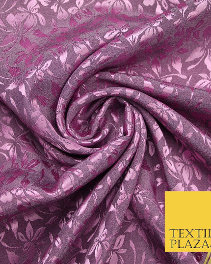 10 COLOURS - Premium Floral Leafy Tonal Satin Jacquard Dress Fabric 58" Wide