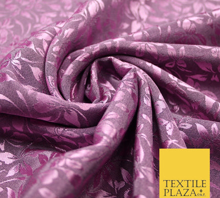 10 COLOURS - Premium Floral Leafy Tonal Satin Jacquard Dress Fabric 58" Wide