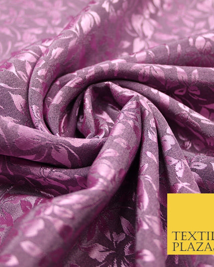 10 COLOURS - Premium Floral Leafy Tonal Satin Jacquard Dress Fabric 58" Wide