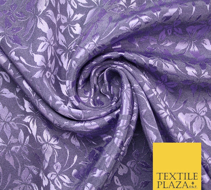 10 COLOURS - Premium Floral Leafy Tonal Satin Jacquard Dress Fabric 58" Wide