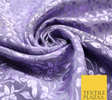 10 COLOURS - Premium Floral Leafy Tonal Satin Jacquard Dress Fabric 58" Wide