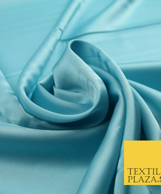 Aqua Blue Fine Silky Smooth Liquid Sateen Satin Dress Fabric Drape Lining Material 7886