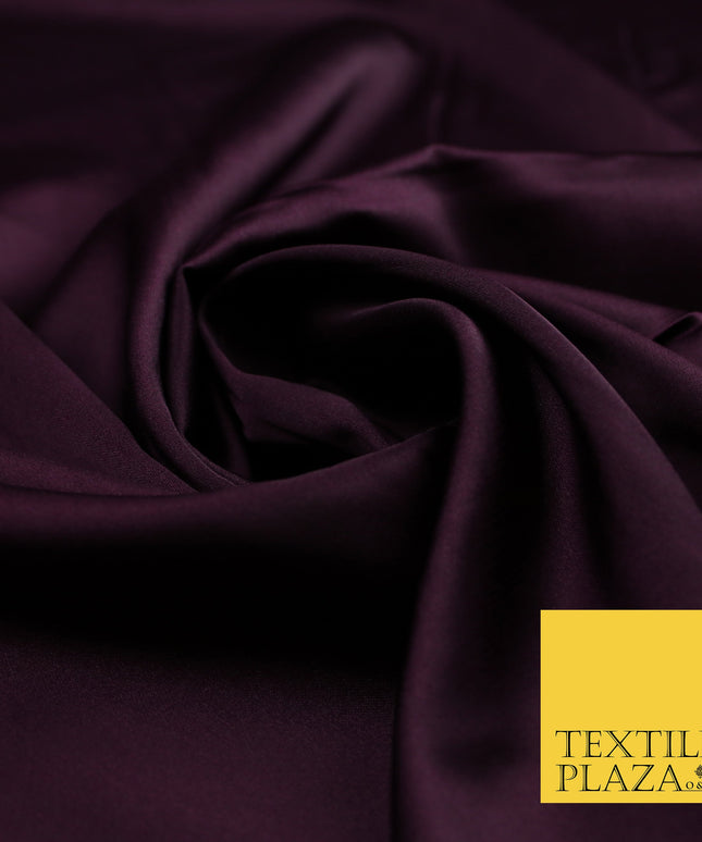 Deep Plum Aubergine Fine Silky Smooth Liquid Sateen Satin Dress Fabric Drape Lining Material 7860