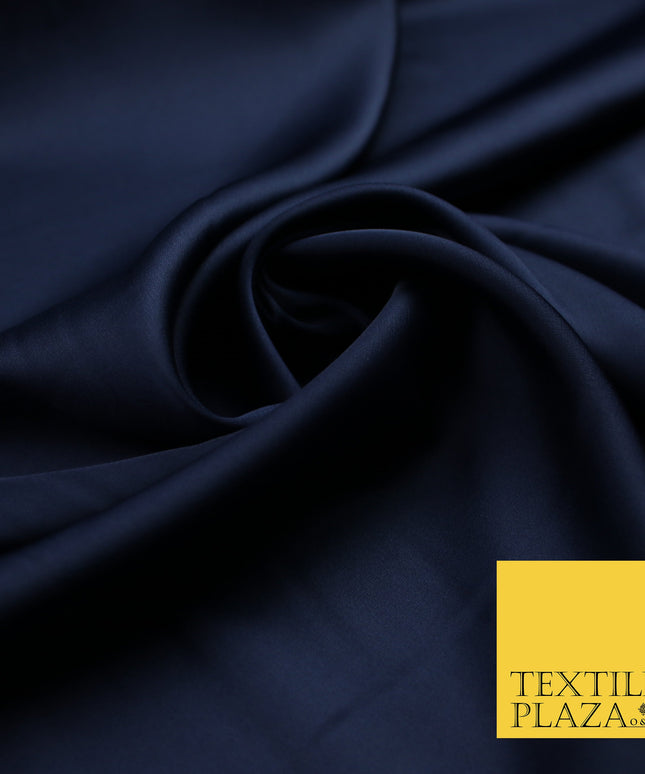 Navy Blue Fine Silky Smooth Liquid Sateen Satin Dress Fabric Drape Lining Material 7806