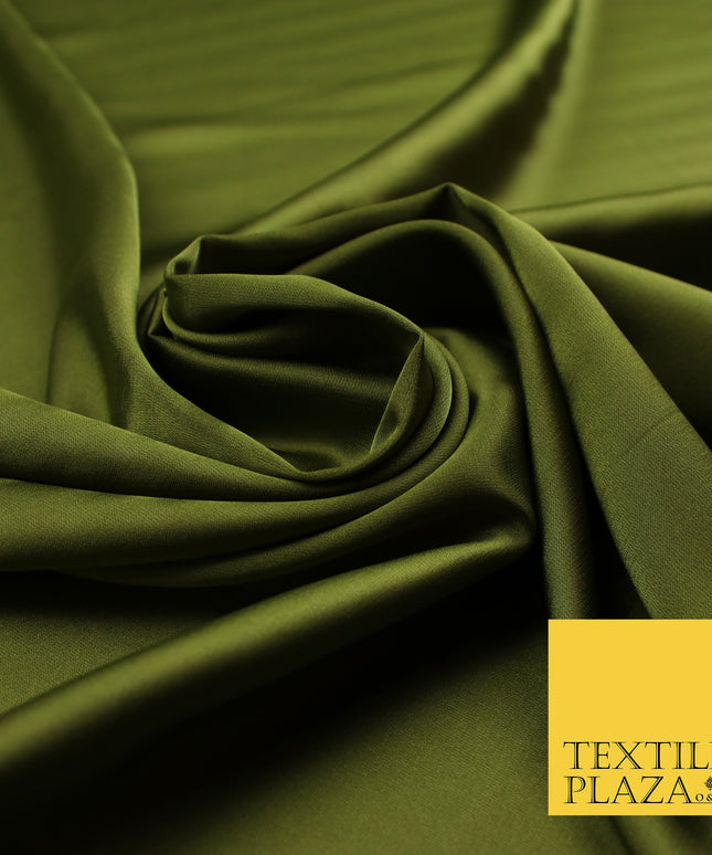 Olive Green Fine Silky Smooth Liquid Sateen Satin Dress Fabric Drape Lining Material 7896