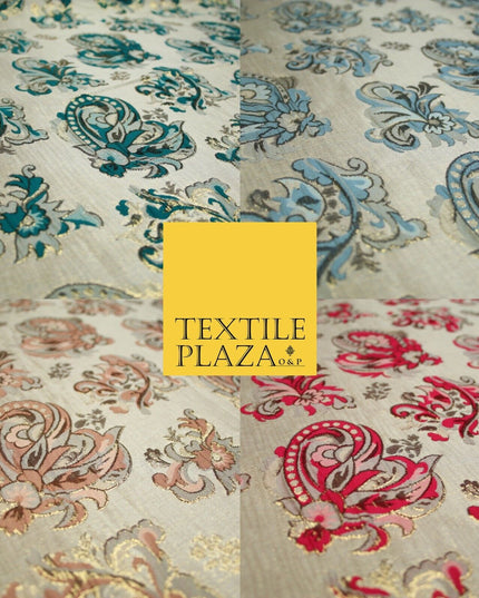 4 COLOURS - Floral Paisley Cluster Textured Brocade Jacquard Dress Fabric 59"