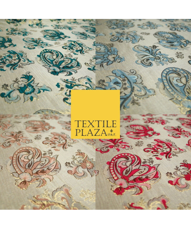 4 COLOURS - Floral Paisley Cluster Textured Brocade Jacquard Dress Fabric 59"