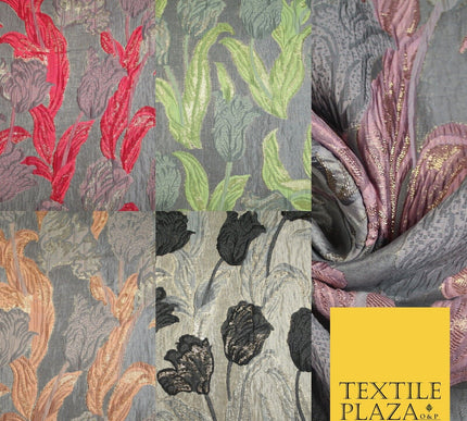 5 COLOURS - Large Leafy Tulip Creased Textured Brocade Jacquard Dress Fabric 59"