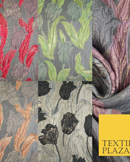 5 COLOURS - Large Leafy Tulip Creased Textured Brocade Jacquard Dress Fabric 59"
