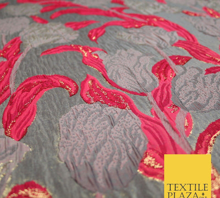 5 COLOURS - Large Leafy Tulip Creased Textured Brocade Jacquard Dress Fabric 59"