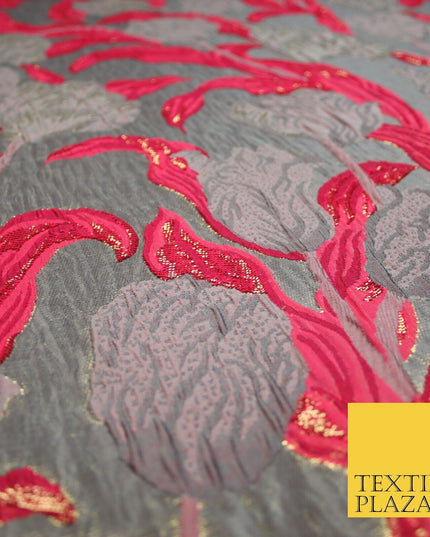 5 COLOURS - Large Leafy Tulip Creased Textured Brocade Jacquard Dress Fabric 59"