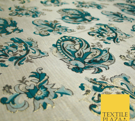 4 COLOURS - Floral Paisley Cluster Textured Brocade Jacquard Dress Fabric 59"